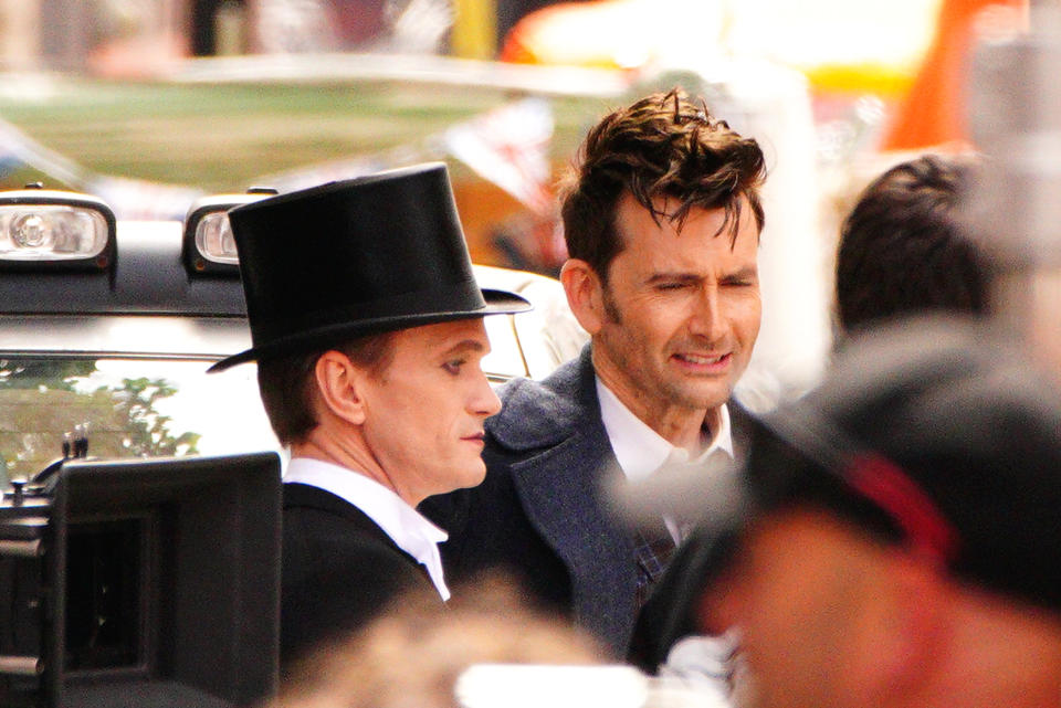 David Tennant (right) and Neil Patrick Harris during filming of Doctor Who in Bristol. Picture date: Wednesday June 15, 2022. (Photo by Ben Birchall/PA Images via Getty Images)