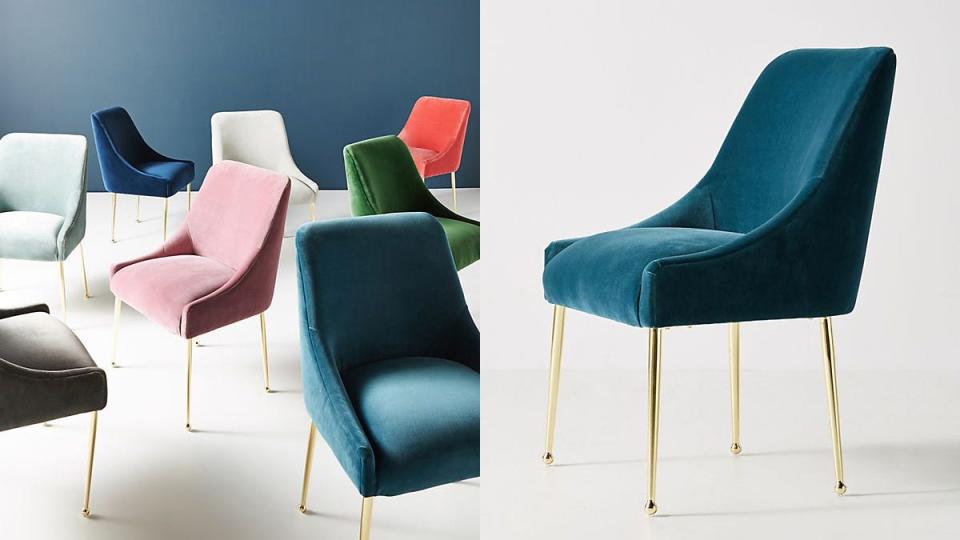 These velvet chairs are stunning together or separately and we want them all.