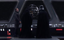 <p>As the Clone Wars end and Emperor Palpatine exerts his control over the galaxy, he orders construction of the ultimate battle station, the Death Star, seen here in the closing moments of <i>Revenge of the Sith</i>, where Palpatine, Grand Moff Tarkin, and Darth Vader admire its construction. (Photo: Lucasfilm) </p>