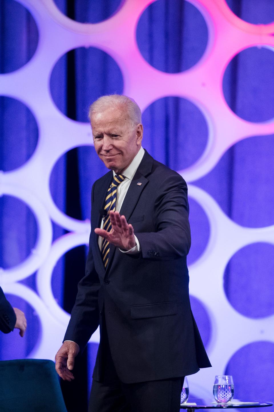 Former Vice President Joe Biden departs from a forum on the opioid epidemic, at the University of Pennsylvania in Philadelphia, Thursday, April 11, 2019.