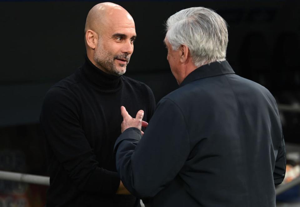 Guardiola and Ancelotti before the start of the semi-final second leg (Getty Images)