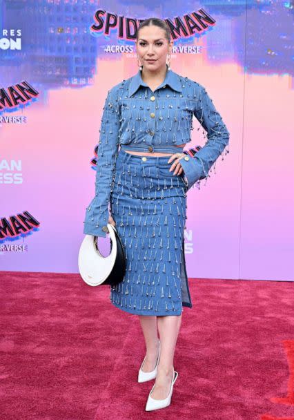 PHOTO: Allison Holker attends the World Premiere of Sony Pictures Animation's 'Spider-Man: Across the Spider Verse' at Regency Village Theatre, May 30, 2023, in Los Angeles. (Axelle/Bauer-Griffin/FilmMagic)