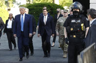 FILE - In this June 1, 2020, file photo President Donald Trump departs the White House to visit outside St. John's Church in Washington. (AP Photo/Patrick Semansky, File)