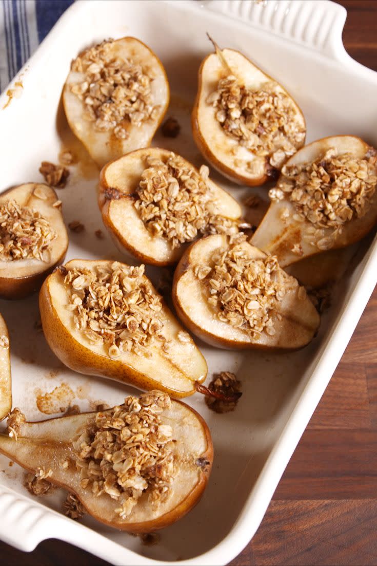 <p>These healthy individual baked pears will satisfy all your sweet cravings.</p><p>Get the recipe from <a href="/cooking/recipe-ideas/recipes/a51029/cinnamon-baked-pears-recipe/" data-ylk="slk:Delish;elm:context_link;itc:0;sec:content-canvas" class="link ">Delish</a>.</p>