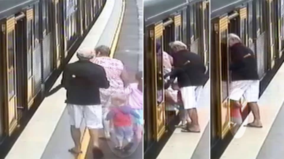 Heart stopping footage captured a boy slipping between a train and platform at Cronulla.