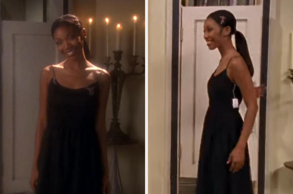 Moesha wearing a sleek prom dress