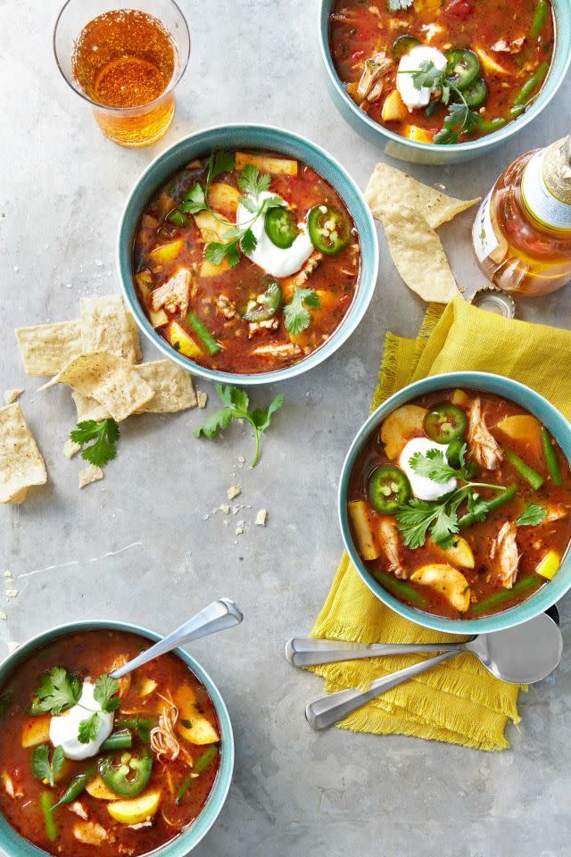 <p>Sharing is caring! Whip up a big batch soup recipe to serve to extended family, friends, and neighbors. Freeze some for yourself to have this winter, too.</p><p><strong><a href="https://www.countryliving.com/food-drinks/recipes/a39361/slow-cooker-chicken-tortilla-soup-recipe/" rel="nofollow noopener" target="_blank" data-ylk="slk:Get the recipe;elm:context_link;itc:0;sec:content-canvas" class="link ">Get the recipe</a>.</strong> </p>