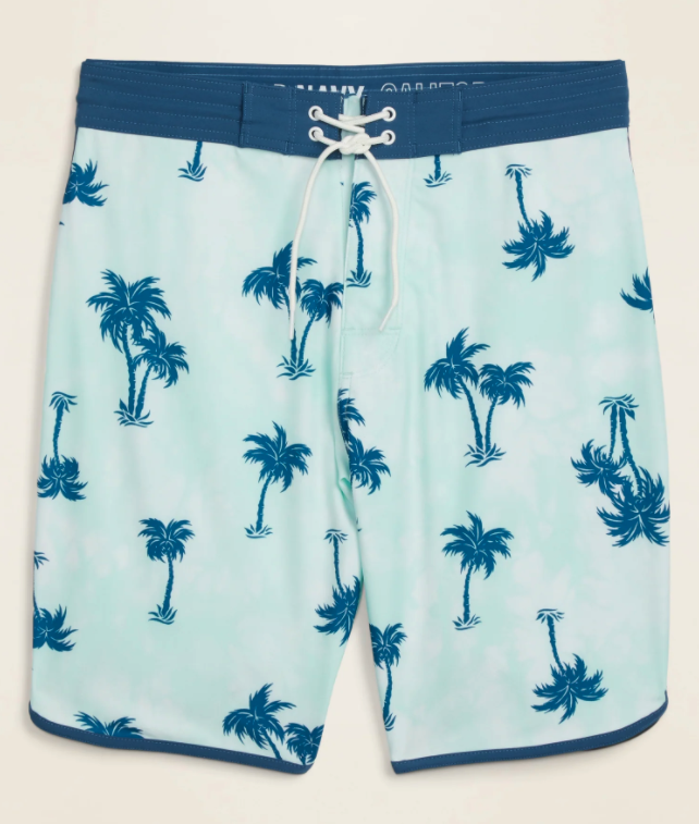 Printed Built-In Flex Dolphin-Hem Board Shorts 10-inch. Image via Old Navy.