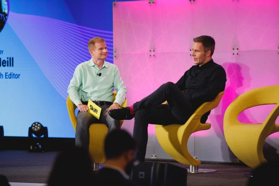 Axel Hefer (right), the CEO of Trivago, spoke to Skift's Sean O'Neill at Skift Global Forum in September. Trivago is focusing on travel inspiration and business to business initiatives. Skift