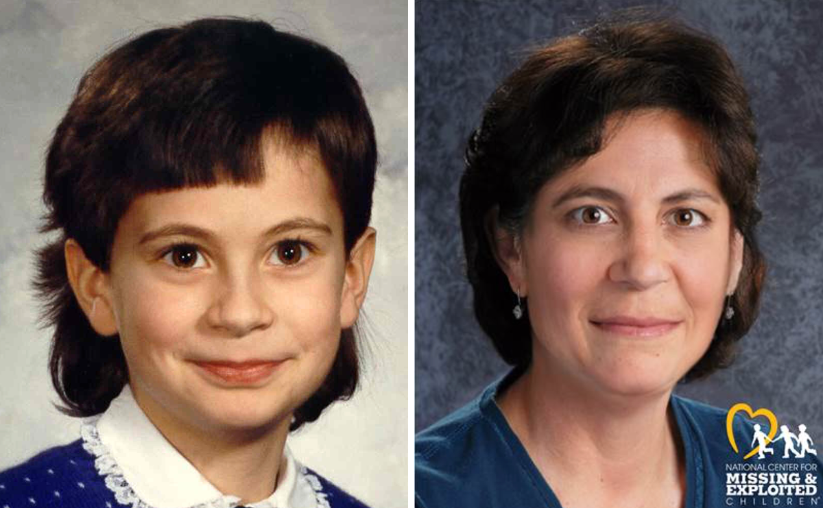 An image of Cherrie Mahan at eight-years-old (left) and an age-progressed image of Cherrie Mahan at 44-years-old (right). A woman has come forward claiming to be Cherrie after her 1985 disappearance, but Cherrie’s mother says she’s an impersonator (National Center for Missing and Exploited Children)