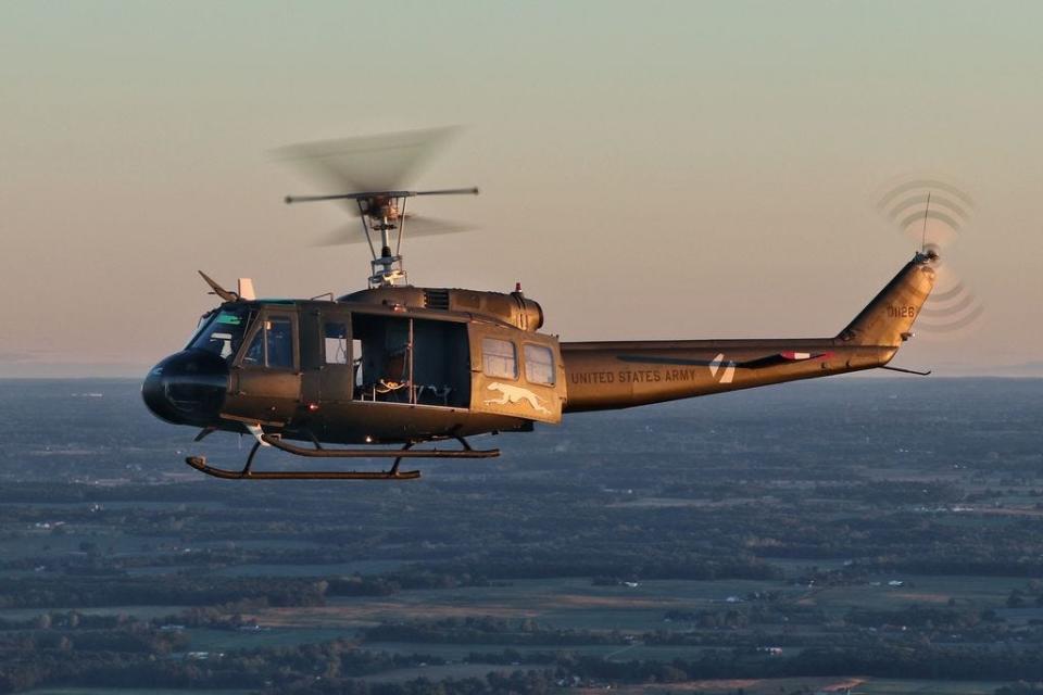 A Huey helicopter dubbed "Greyhound" is part of the Yankee Air Museum's collection. It provides an idea of what the proposed addition would look like at the Vietnam War memorial in Hagerstown.