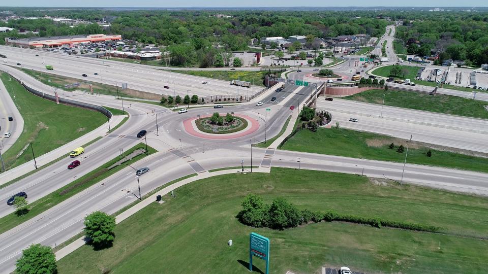 Interstate 41, looking east across West Mason Street roundabouts in Green Bay on Tuesday, May 24, 2022. 