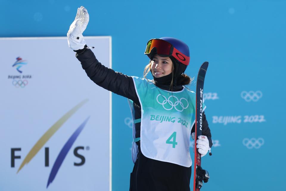 Ailing Eileen Gu of Team China reacts during the Women's Freestyle Skiing Freeski Big Air Final (Getty Images)