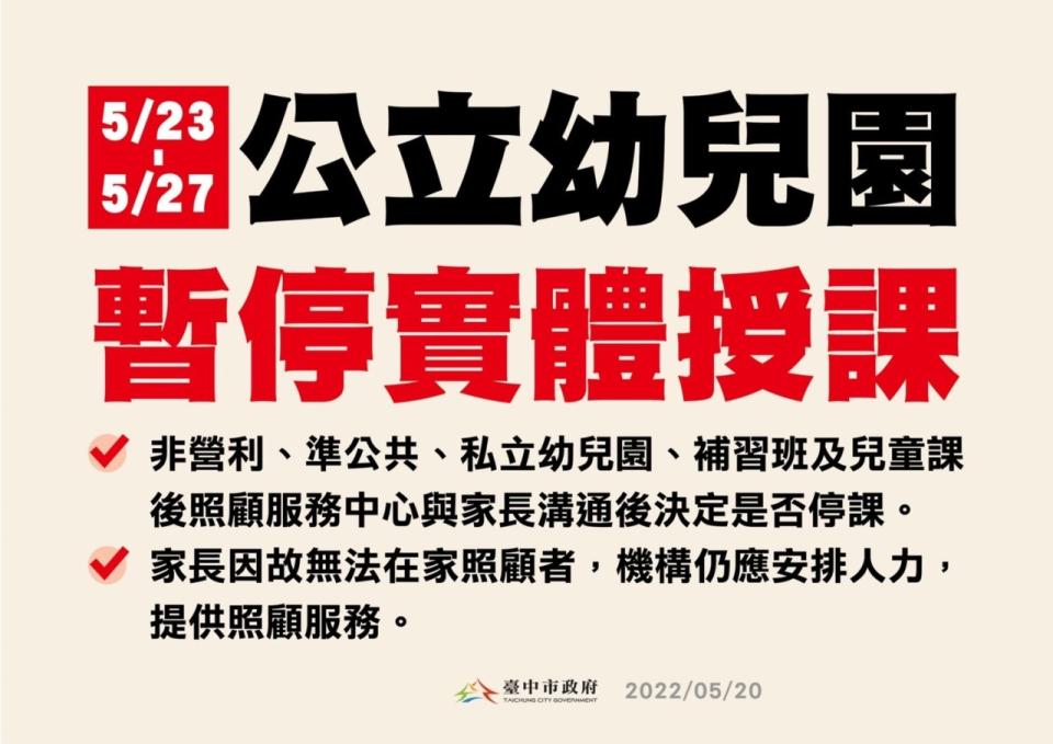 台中市公幼23~27日停課。   台中市政府/提供