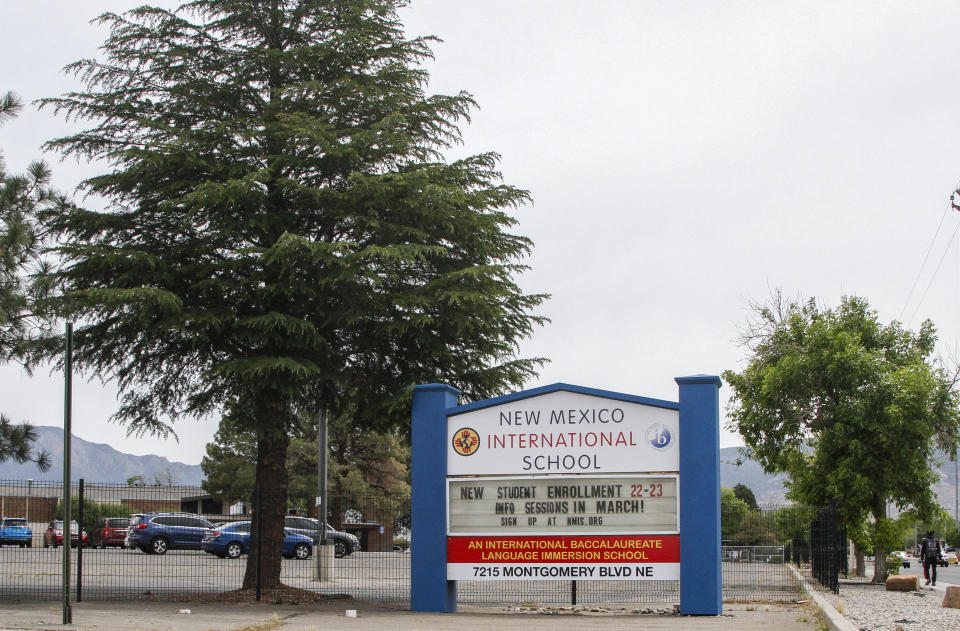 Albuquerque, NM on Monday, May 23, 2022. The group at the New Mexico International School, a charter school, alternates every other week between a Spanish-only homeroom and and an English-only one. (AP Photo/Cedar Attanasio)