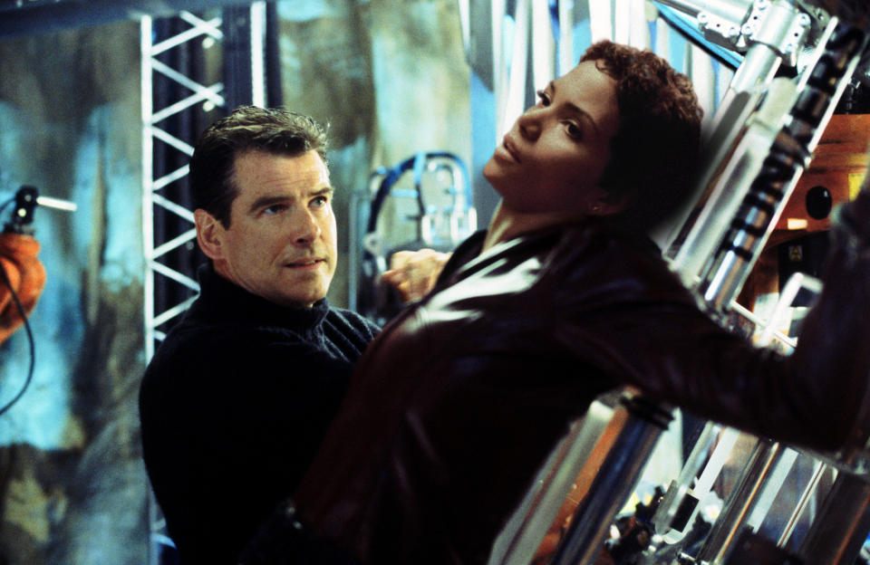 Pierce Brosnan looking up at Halle Berry in "Die Another Day"