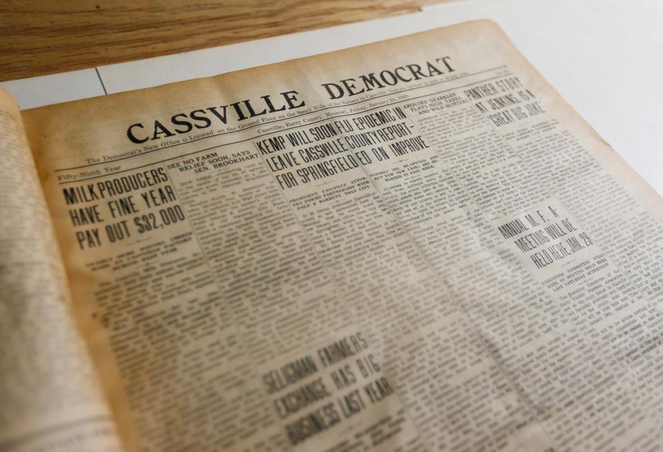 A bound copy of the Cassville Democrat from 1929 at the newspaper's office on Monday, Dec. 19, 2022.