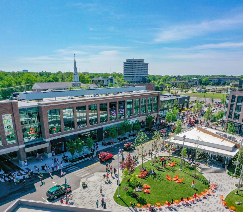 An aerial Drone Photo of the new Van Aken District in Shaker Heights, Ohio, on Memorial Day. The plan was developed by MKSK, the same planning and design firm that Spartanburg has chosen to develop a design for Morgan Square.