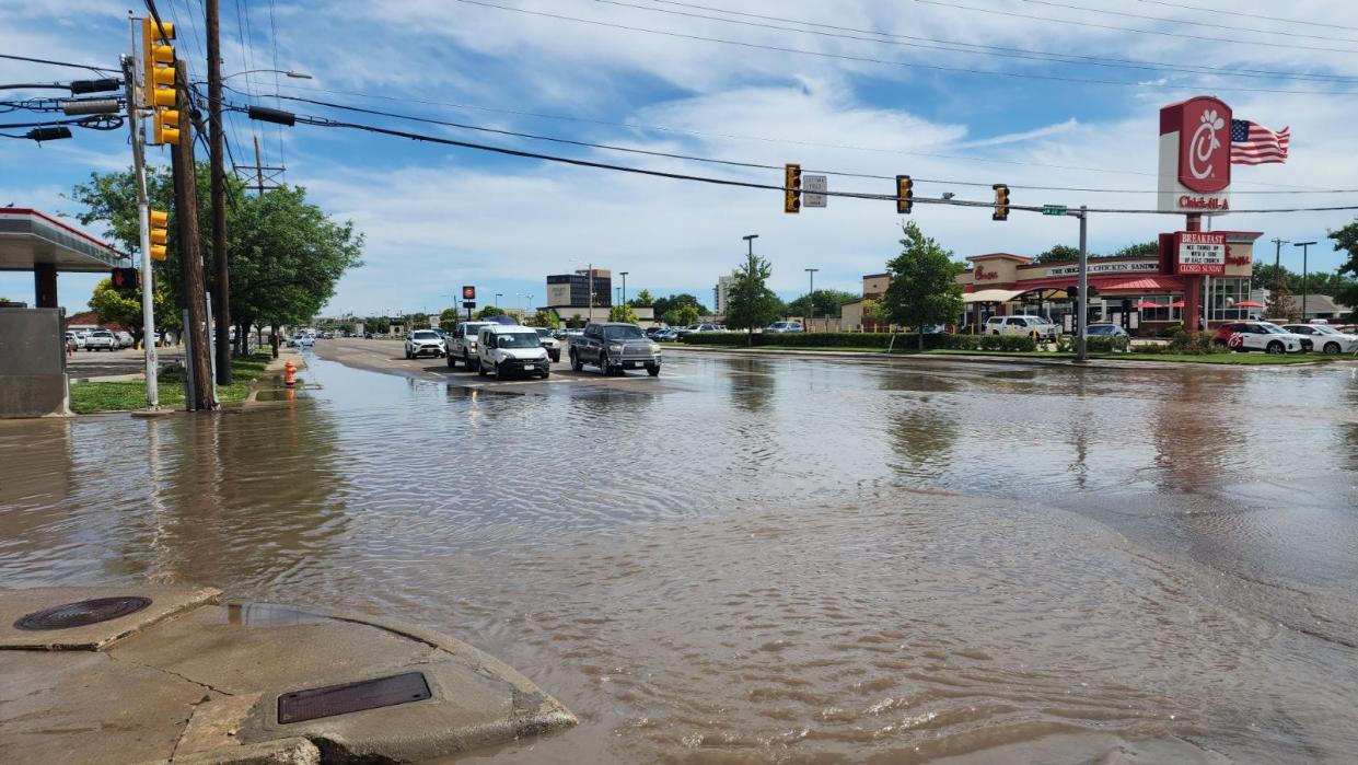 Flooding is seen in June 2023 near Lawrence Lake in Amarillo after heavy rain overnight Wednesday. Emergency personnel were on hand to help those impacted in the area.