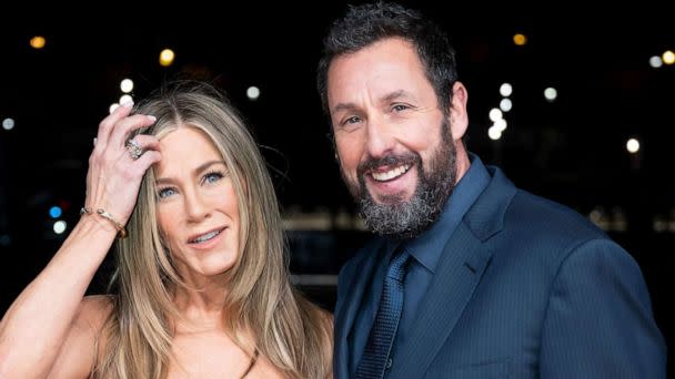 PHOTO: Jennifer Aniston and Adam Sandler attend the 'Murder Mystery 2' photocall at Pont Debilly on March 16, 2023 in Paris. (Marc Piasecki/WireImage/Getty Images)
