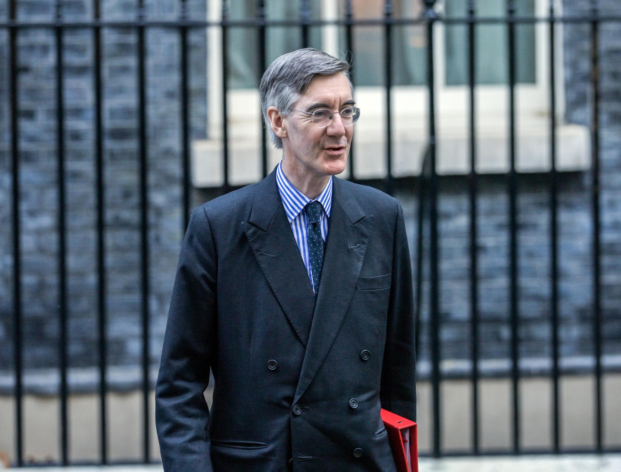 LONDON, UNITED KINGDOM - OCTOBER 18: Britain's Business, Energy and Industrial Strategy Secretary Jacob Rees-Mogg leaves 10 Downing Street after the weekly cabinet meeting on October 18, 2022 in London, United Kingdom. (Photo by Stuart Brock/Anadolu Agency via Getty Images)
