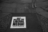 <p>An anti-liberal media ad in the crosswalk of downtown Philadelphia ahead of the DNC Convention in Philadelphis, PA. (Photo: Khue Bui for Yahoo News)</p>