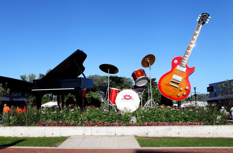 MILWAUKEE, WI - AUGUST 30:  Giant Piano, Drum Set and Guitar, at the entranceway to the Henry W. Maier Festival Park(Summerfest Grounds) in Milwaukee, Wisconsin on AUGUST 30, 2013.  (Photo By Raymond Boyd/Getty Images)