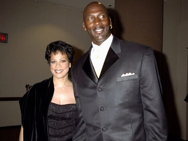 <p>Richard Corkery/NY Daily News Archive/Getty</p> Michael Jordan and wife Juanita at benefit for the All Kids Foundation in 1999