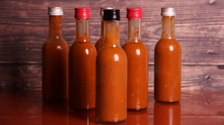 Row of hot sauce