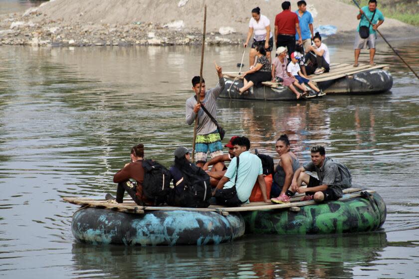 CIUDAD HIDALGO, MEXICO - MAY 9: Migrants cross the Suchiate River, which marks the Guatemala-Mexico border, on May 9, 2023 in Ciudad Hidalgo, Mexico. Title 42, which allowed the U.S. government to turn away certain migrants at borders during COVID-19 pandemic, expires on May 11 and thousands of migrants are hoping to reach the United States through Mexico. (Photo by Jose Torres/Agencia Press South/Getty Images)