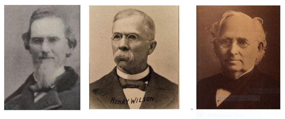 At left is President Judge Charles P. Waller, a Republican, who served Wayne County between 1875 and 1882, while the courthouse controversy raged and the new courthouse in Honesdale was opened in 1880. He practiced law in Honesdale since 1844. Next to him in order are Associates Judges Henry Wilson and Otis Avery, who joined Waller in recommending a new courthouse.