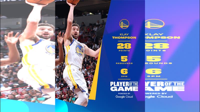 湯普森（Klay Thompson）飆進6顆三分球，勇士滅火保住西區第10。（圖／翻攝自勇士推特）