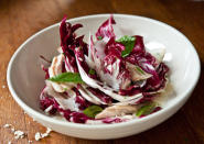 <div class="caption-credit"> Photo by: Photo by Sarah Flotard</div><b>Radicchio Salad</b> <br> <br> Combine shredded chicken, slivers of sweet onion, coarsely chopped radicchio, and a handful of torn fresh basil leaves in a bowl; drizzle with balsamic vinaigrette and toss well to coat. Shower in a generous handful of shaved Parmesan (use a vegetable peeler to shave it).