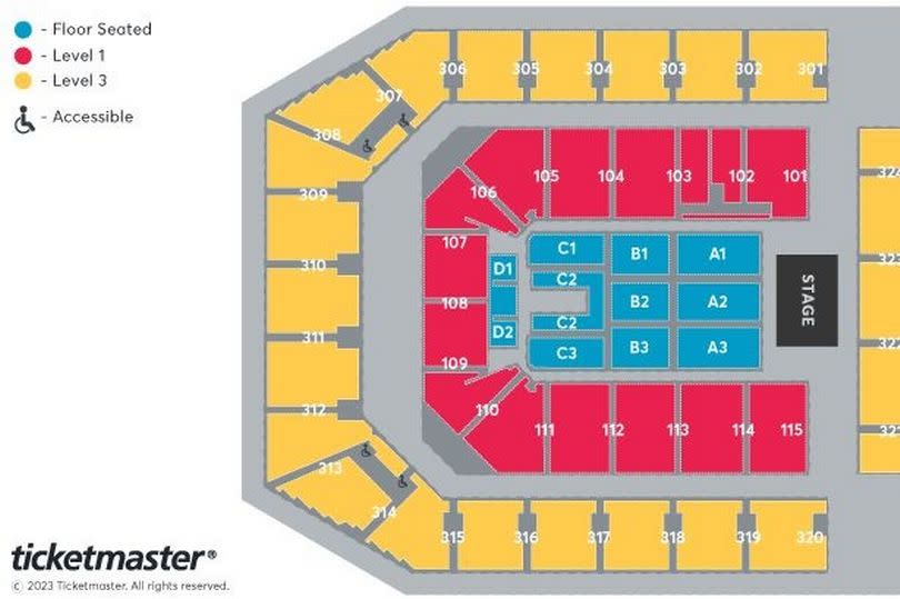 Co-op Live Arena seating plans (generic) for seated and standing gigs 2024