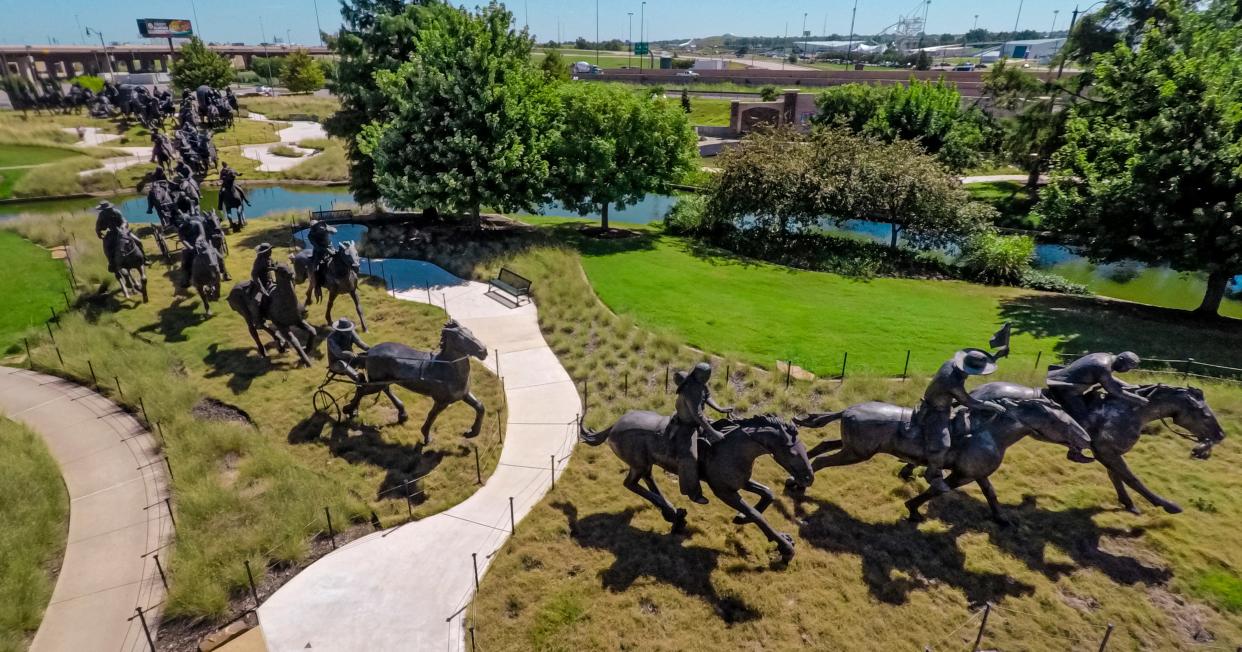 The Centennial Land Run Monument along the Bricktown Canal in Oklahoma City, Okla. on Monday, Aug. 23, 2021.