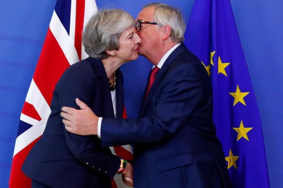 Theresa May also met with Jean-Claude Juncker ahead of her address in Brussels(Reuters)