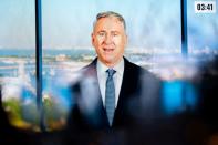 Citadel CEO Ken Griffin on the screen during The Museum of American Finance Gala in New York