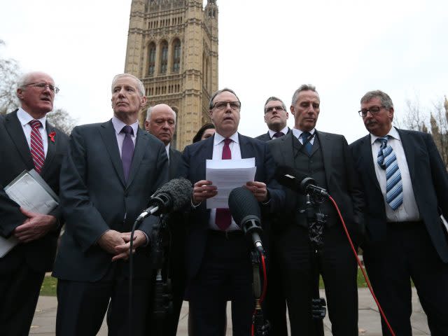 Deputy leader Nigel Dodds and fellow Westminster DUP MPs outside Parliament  