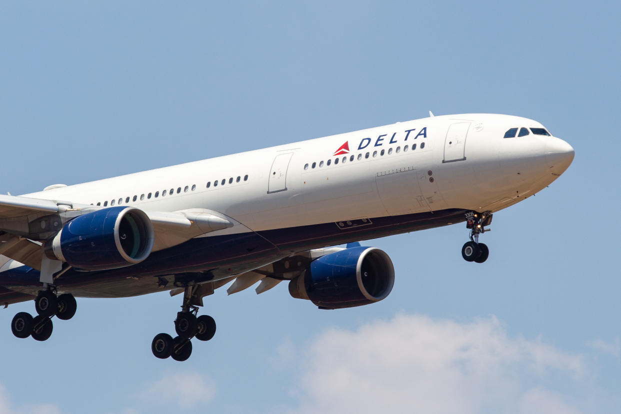 Delta Air Lines Airbus A330-300 landing at Athens International Airport AIA , LGAV / ATH Eleftherios Venizelos, with registration N806NW, a former Northwest Airlines Airplane. The aircraft has 2x PW4000 engines. Delta Airlines DAL DL connects seasonal Athens to New York JFK airport in the US. The airline has its headquarters in Atlanta, Georgia, USA. Delta is a member of SkyTeam airline alliance. Delta has the second largest fleet size with 918 airplanes. (Photo by Nicolas Economou/NurPhoto via Getty Images)