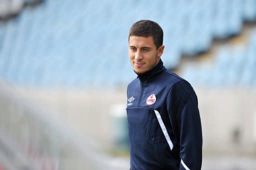 Eden Hazard, pictured during a trainning session at Lille metropole stadium in Villeneuve d'Ascq, in 2011. Hazard completed his Â£32 million transfer from French club Lille on Monday after the 21-year-old had initially suggested he was likely to join either Manchester City or Manchester United ahead of Chelsea