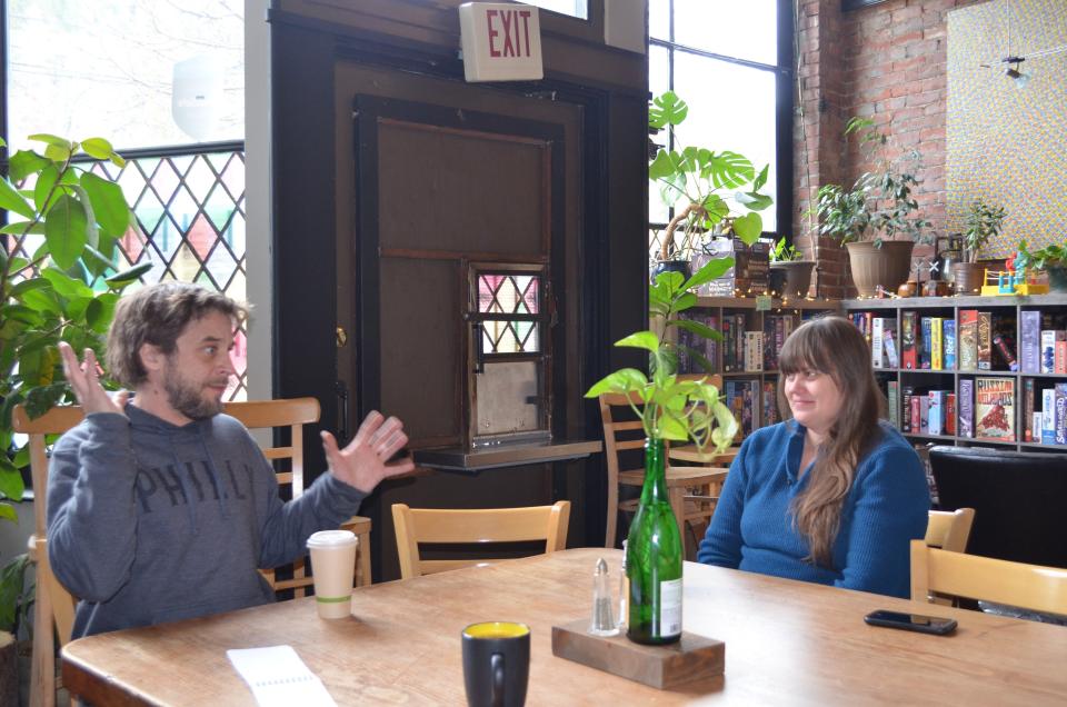 Jon Dally, left, and Hannah Smith, operate The Wheelhouse restaurant in Dunsmuir. The eatery specializes in cuisine from South Philadelphia, stocks Belgian beers and offers hundreds of board games for customers to enjoy while visiting.