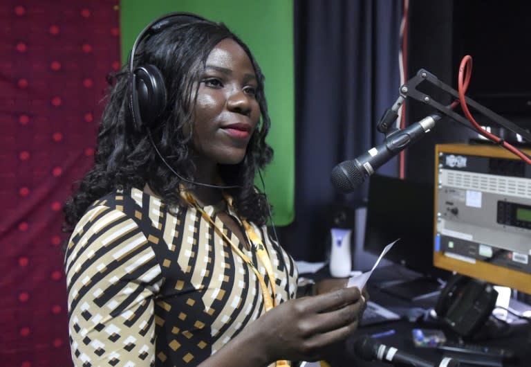 BBC presenter Princess Igho Williams gets ready to broadcast in Pidgin in Lagos, on August 18, 2017