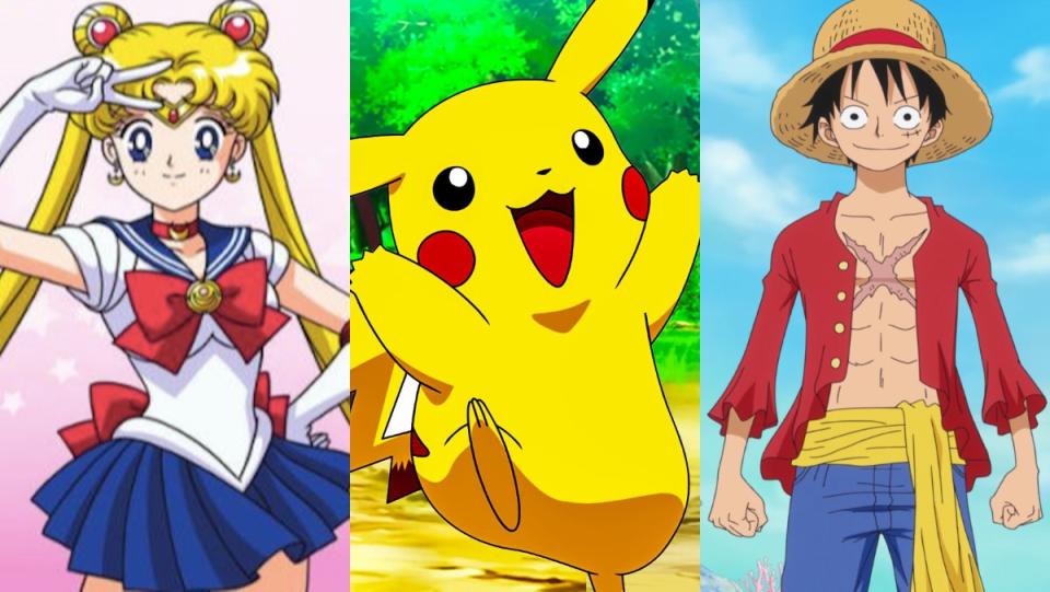 Sailor Moon, Pikachu, and Monkey D. Luffy from Sailor Moon, Pokemon and One Piece some of the most watched anime around