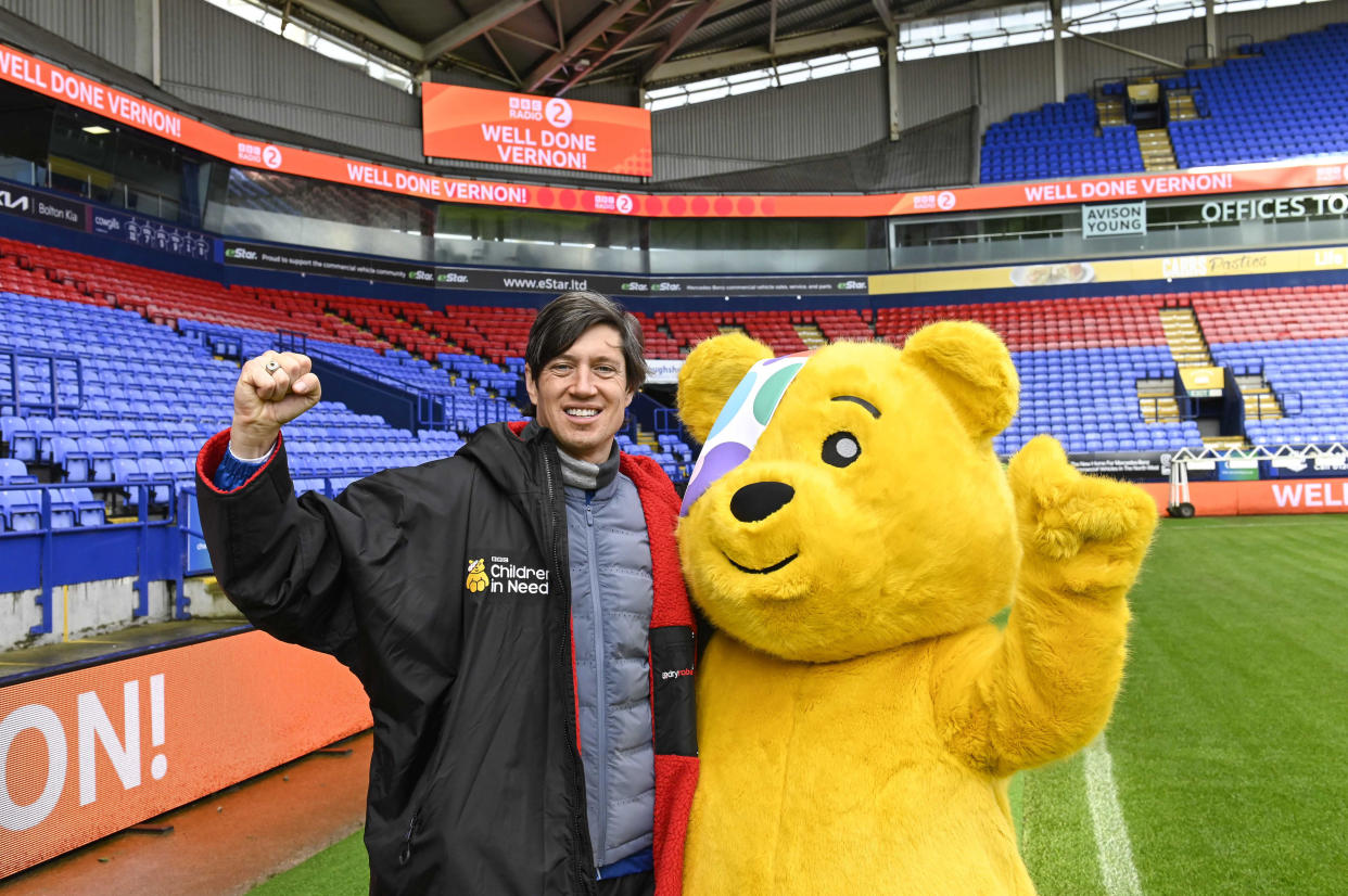 Vernon Kay with Pudsey the Bear