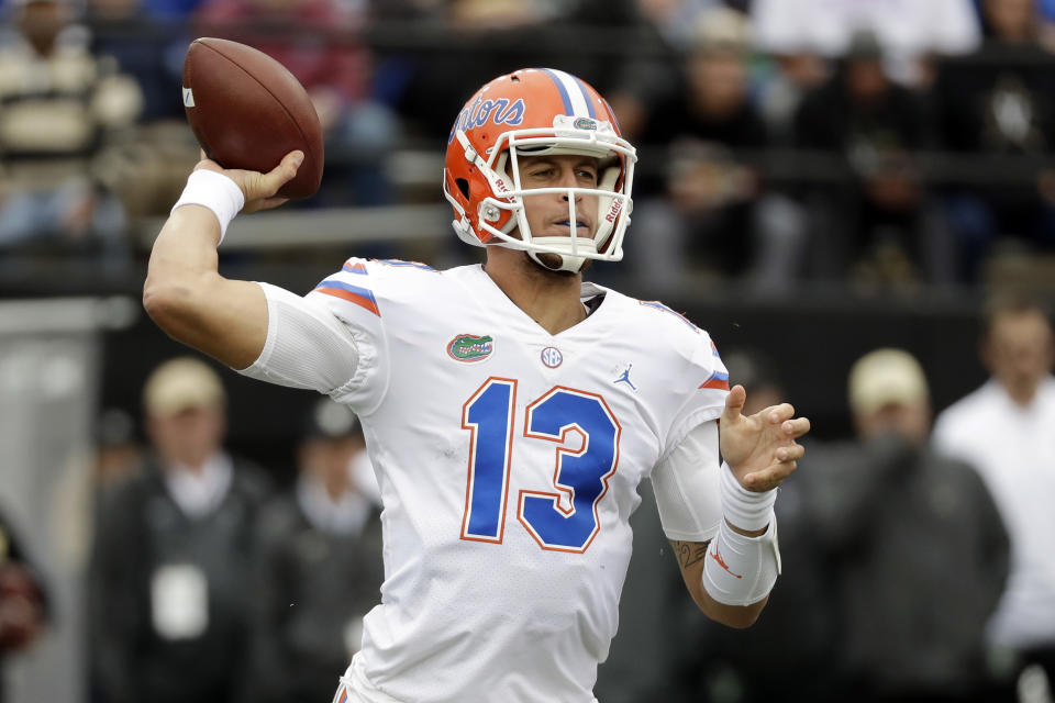 Florida quarterback Feleipe Franks passes against Vanderbilt during a 2018 college football game. (AP)