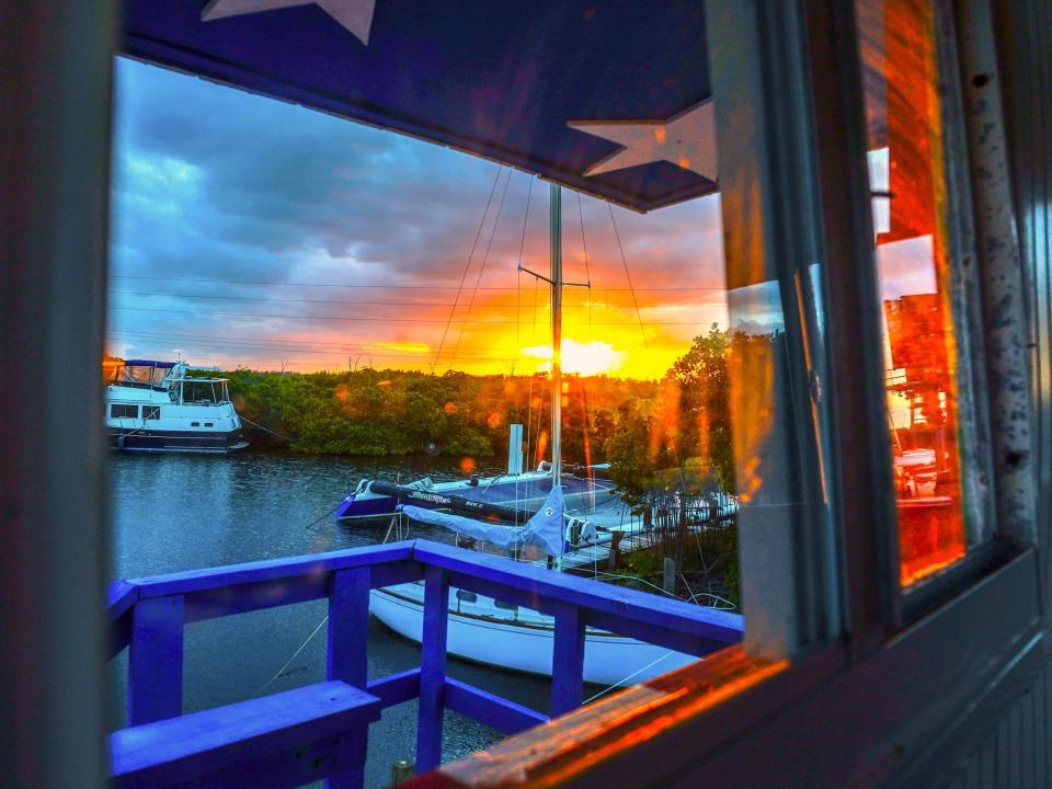 A view of the sunset from inside the tower