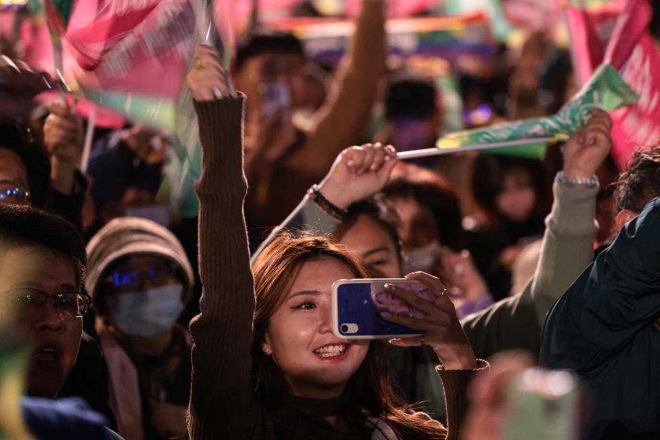 Supporters of Taiwan's ruling-party candidate Lai Ching-te wait for results in the presidential election in Taipei on Jan. 13, 2024. Taiwan's presidential vote is considered one of the world’s most consequential elections of 2024.