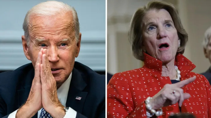 President Biden (left) and West Virginia Sen. Shelley Moore Capito