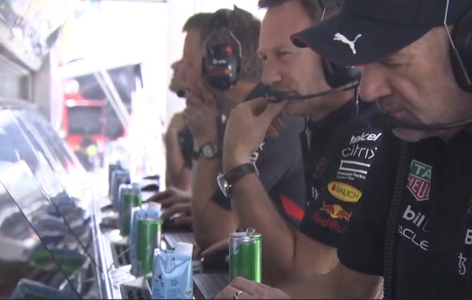 Christian Horner drinking green Red Bull.