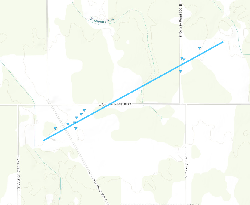 The path of a confirmed tornado during March 31, 2023, storms near Salamonia, in Jay County.